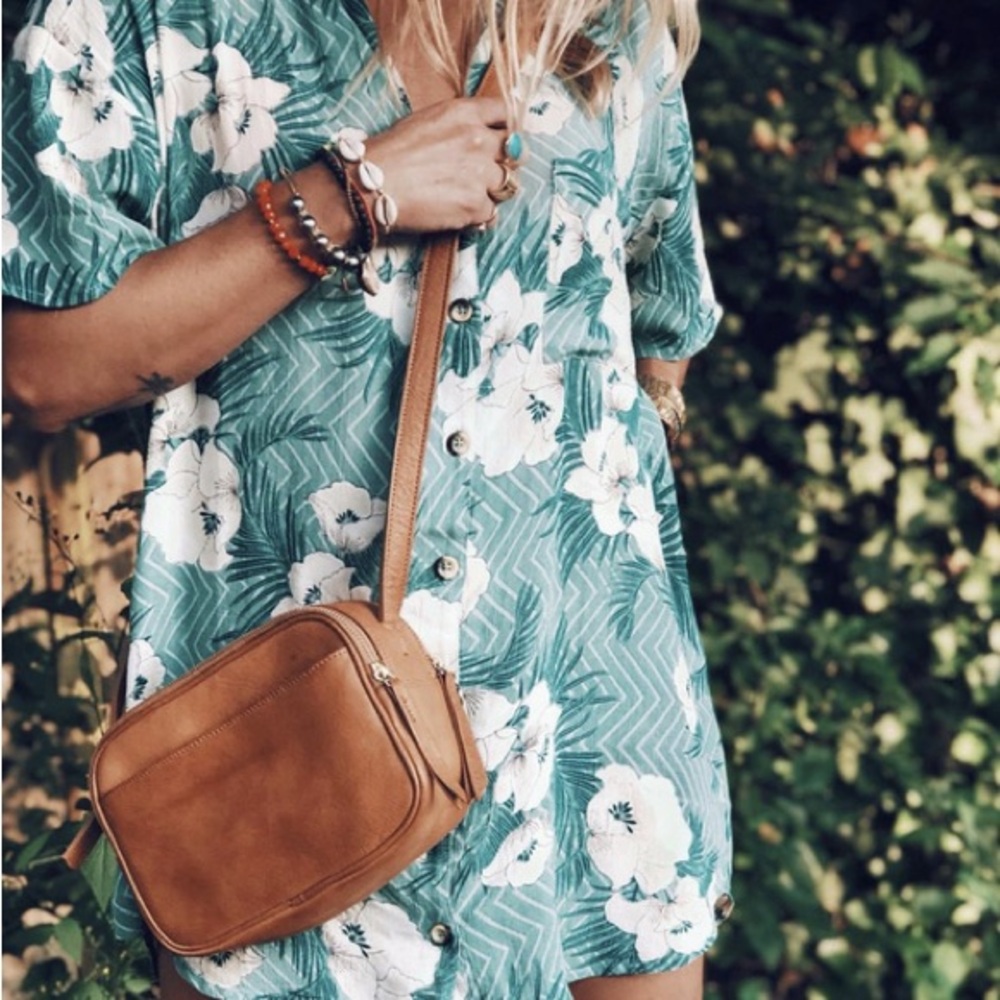 Amuse Society Teal Floral Button Down Shirt